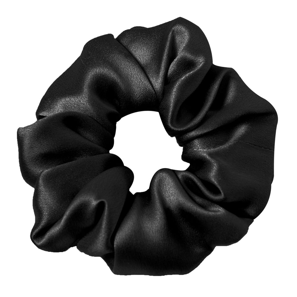 LilySilk black scrunchie front view showing sleek hold and minimal bulk