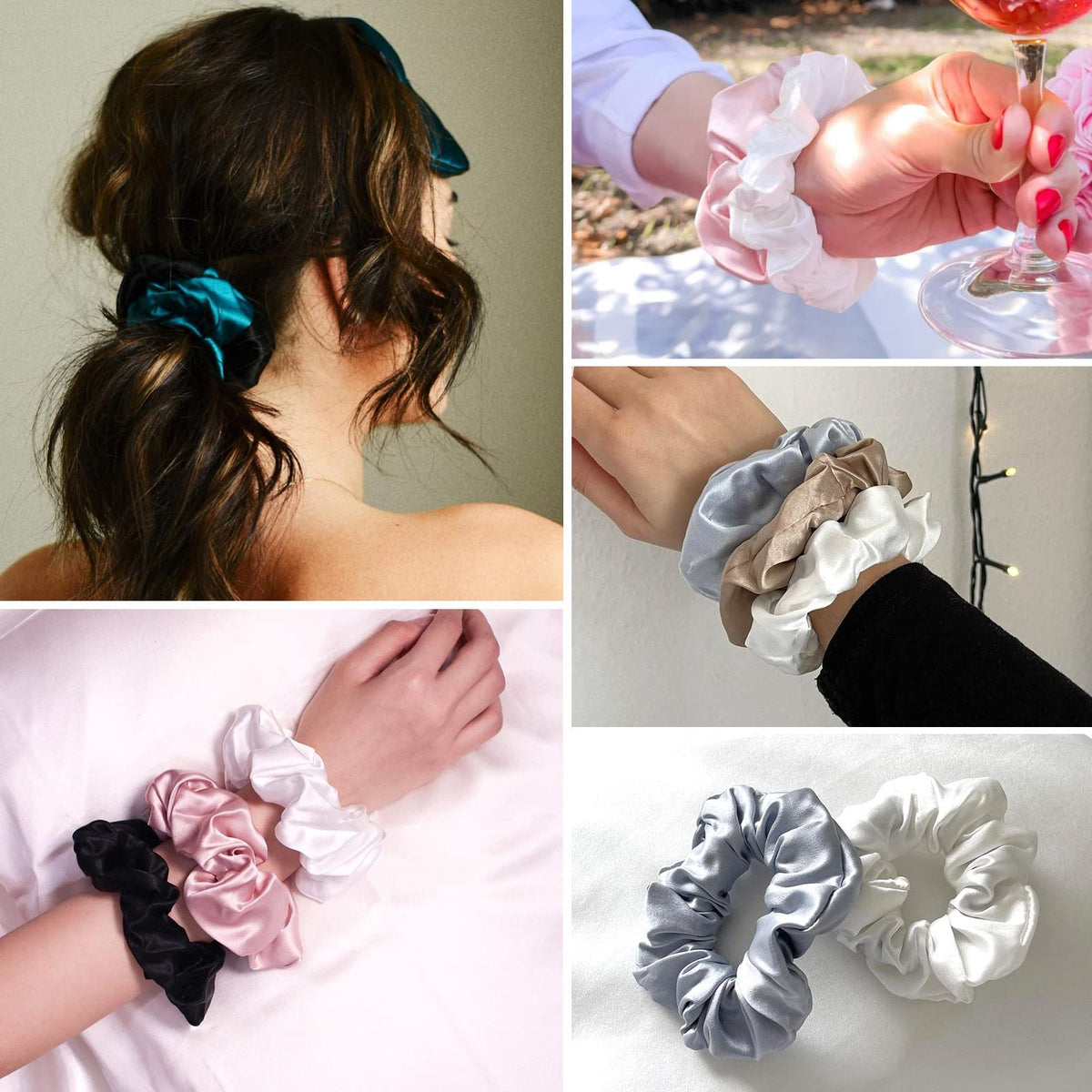 LilySilk scrunchie paired with outfit to show everyday elegant accessory