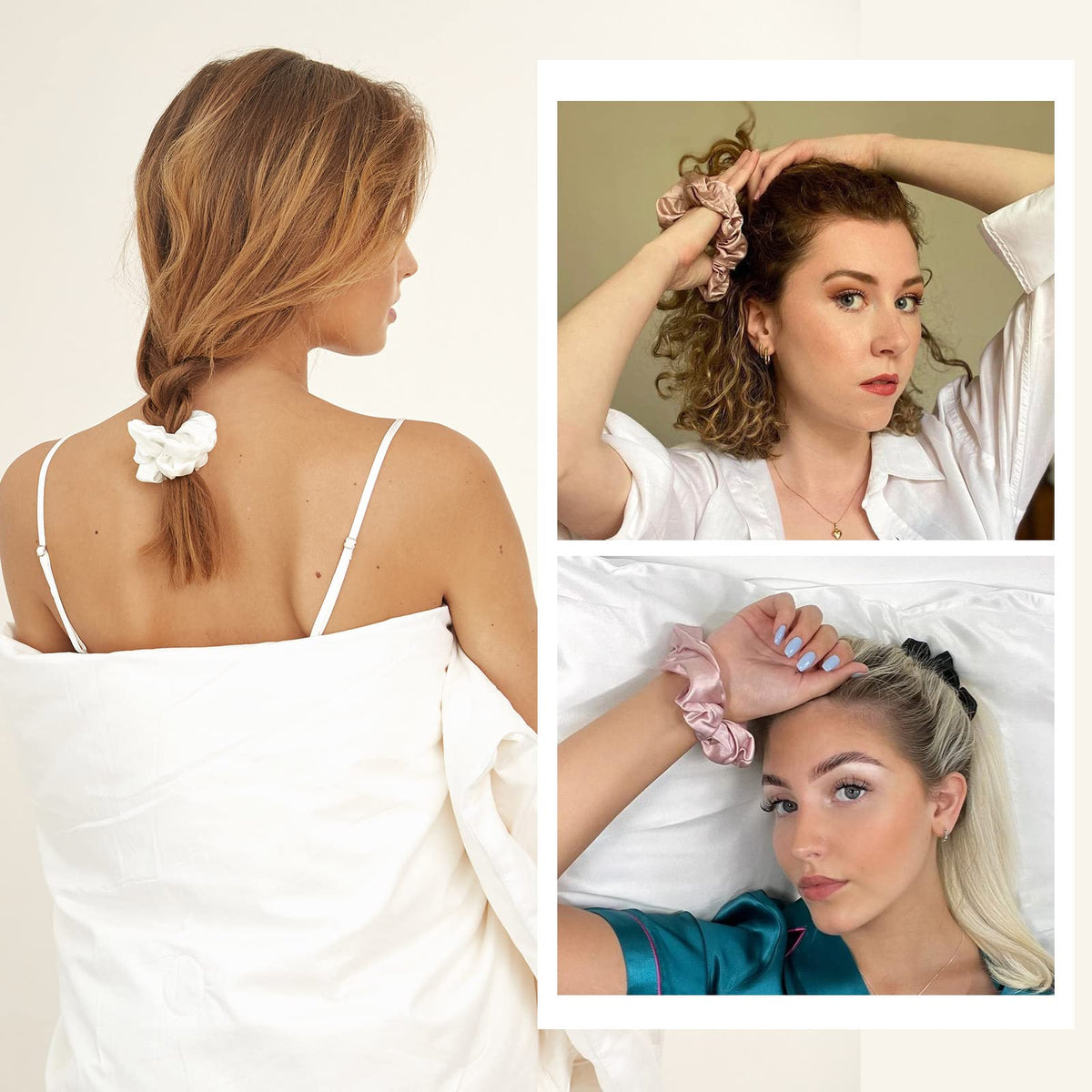 LilySilk scrunchie on bedside table suggesting sleep-friendly traceless benefit