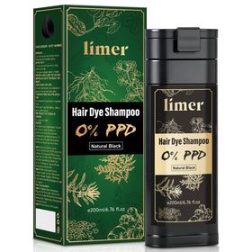 Limer front packaging showing natural black shampoo and easy use benefit