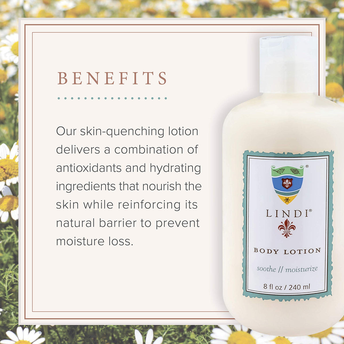 Lindi Skin bottle next to common objects to show 8 fl oz scale benefit