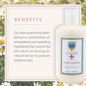Lindi Skin bottle next to common objects to show 8 fl oz scale benefit