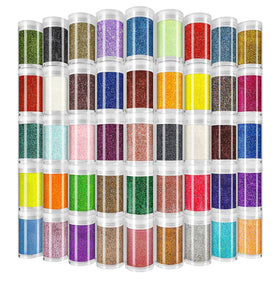 Linwulte front packaging showing 45 glitter jars and vibrant assortment benefit