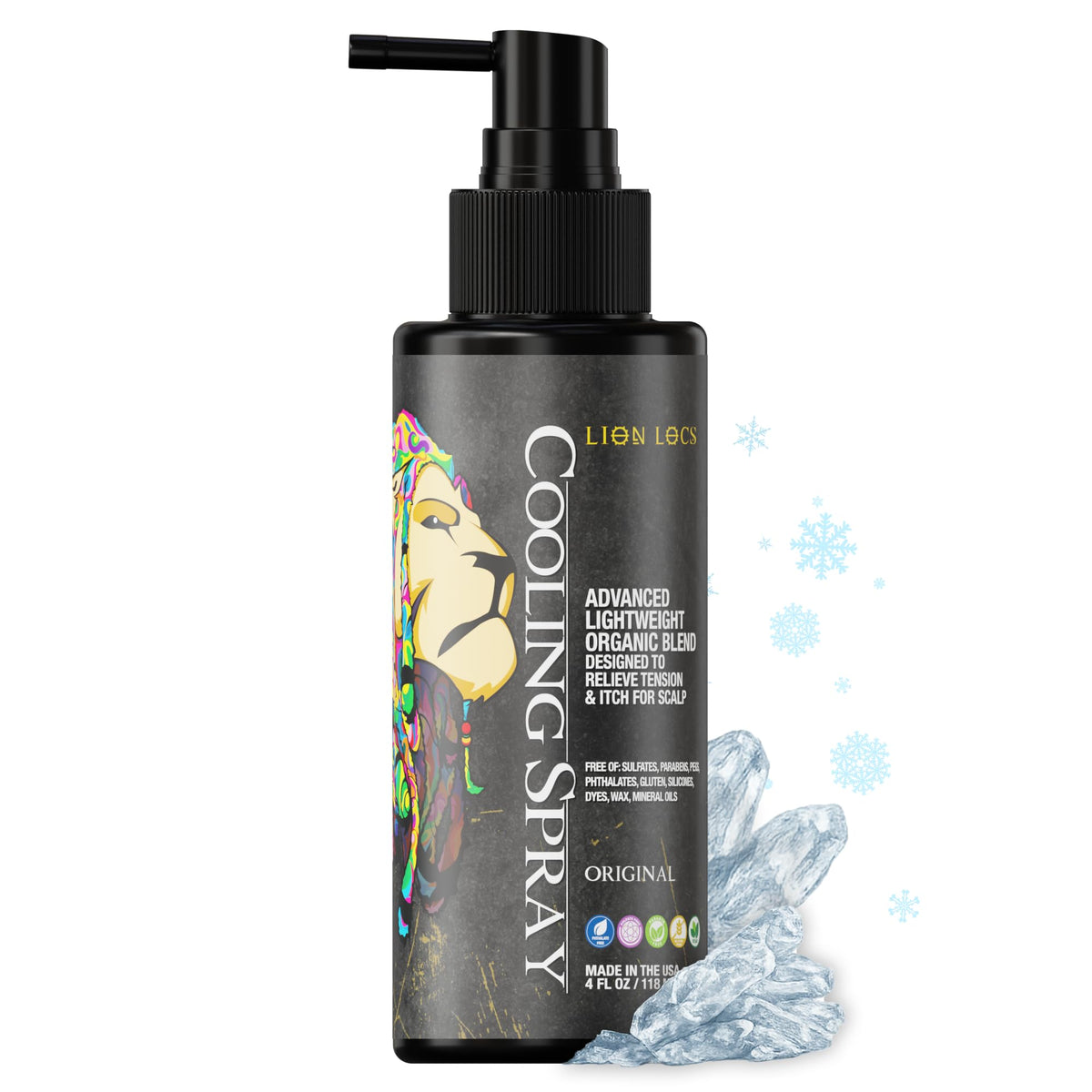 Lion Locs front packaging showing cooling spray benefit