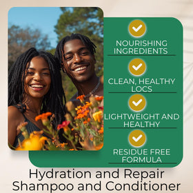 Lion Locs botanical ingredients arranged to show natural extracts and hydration
