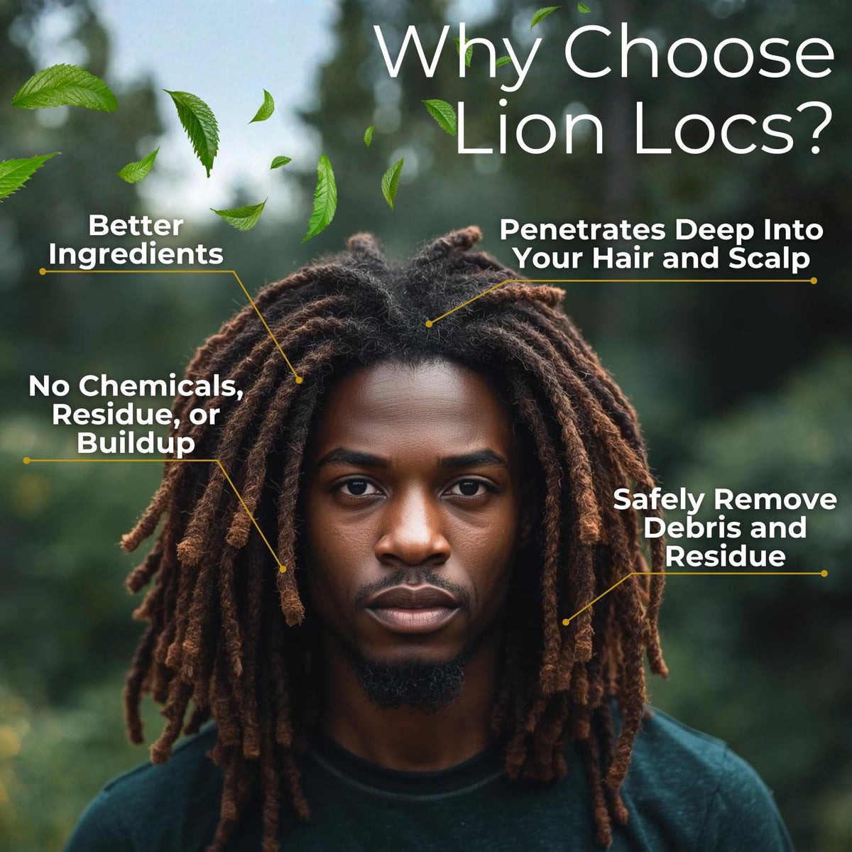 Lion Locs product label closeup revealing usage instructions and benefits