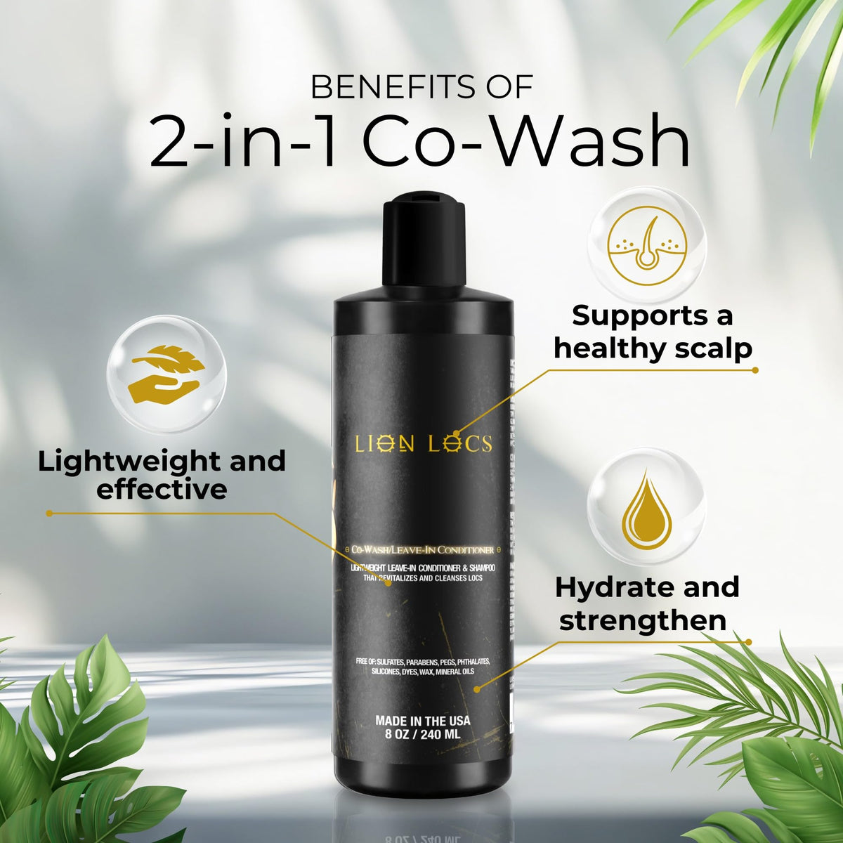 Lion Locs creamy co wash texture closeup highlighting lightweight, non‑greasy formula