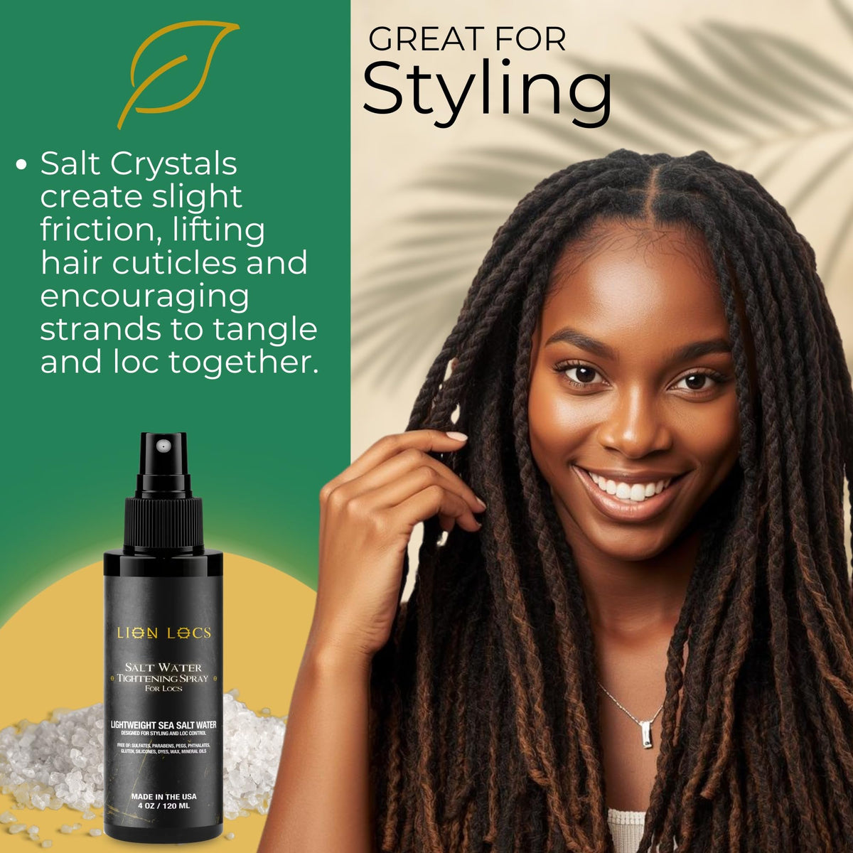 Lion Locs texture mist close-up highlighting fine spray and lightweight finish