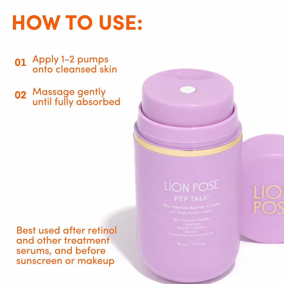 LION POSE applying cream to face for calming hydration