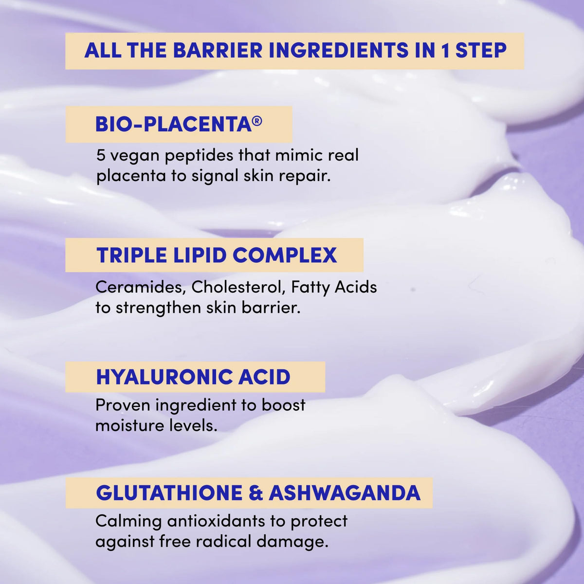 LION POSE ingredients close-up showing peptides and ceramides benefits