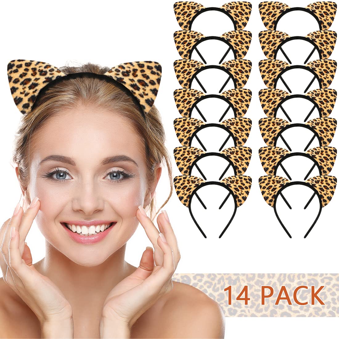 LIONSOUL front view of 14-piece cheetah ears pack showing value