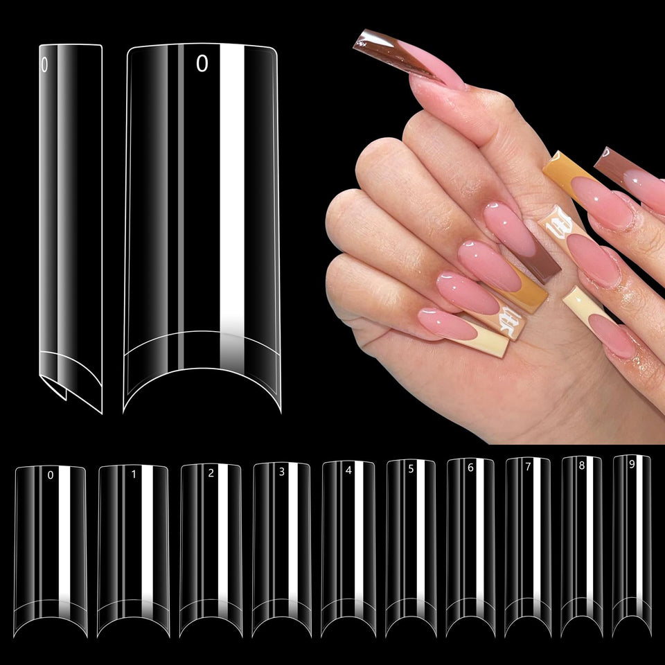 LIONVISON front packaging showing 500 clear long square tips for easy storage