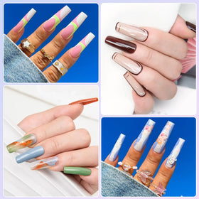 LIONVISON finished long square manicure at event showcasing glam look