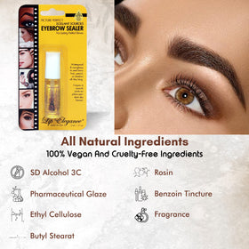 Lip Elegance applying sealer on model brows for neat, natural hold