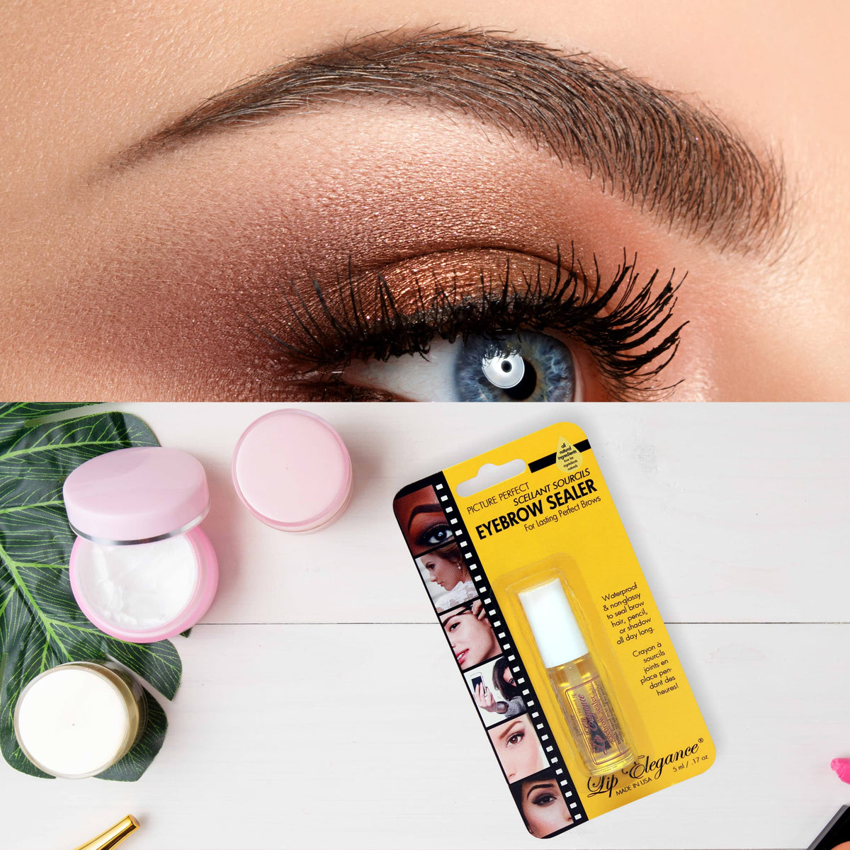 Lip Elegance lifestyle outdoor image showing waterproof brow protection