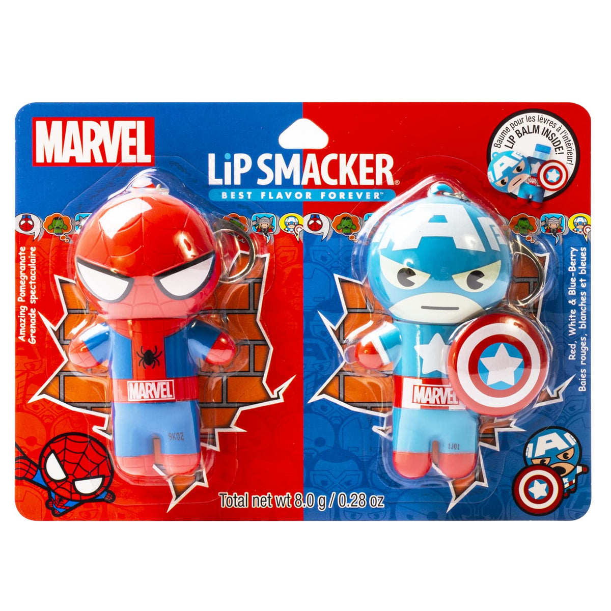 Lip Smacker Captain America label detail highlighting flavor name and design