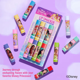 Lip Smacker flavor labels visible on tubes showing clear formula and fun scents