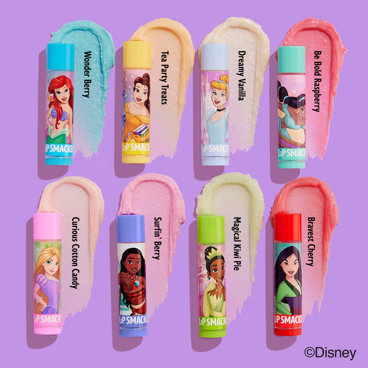 Lip Smacker close-up tube detail highlighting princess artwork and easy-twist cap