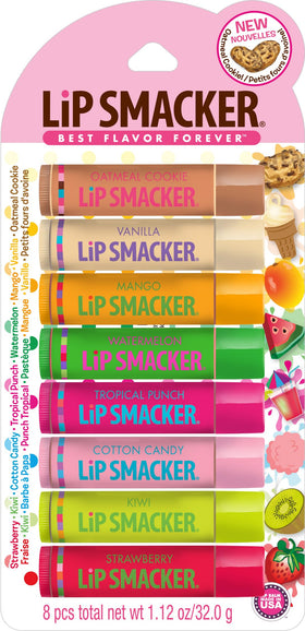 Lip Smacker front pack shot showing eight colorful balms for gifting
