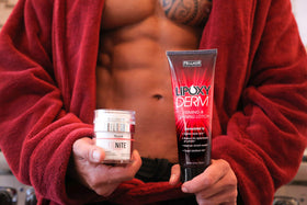 Applying Lipoxyderm with hand to skin for targeted contouring