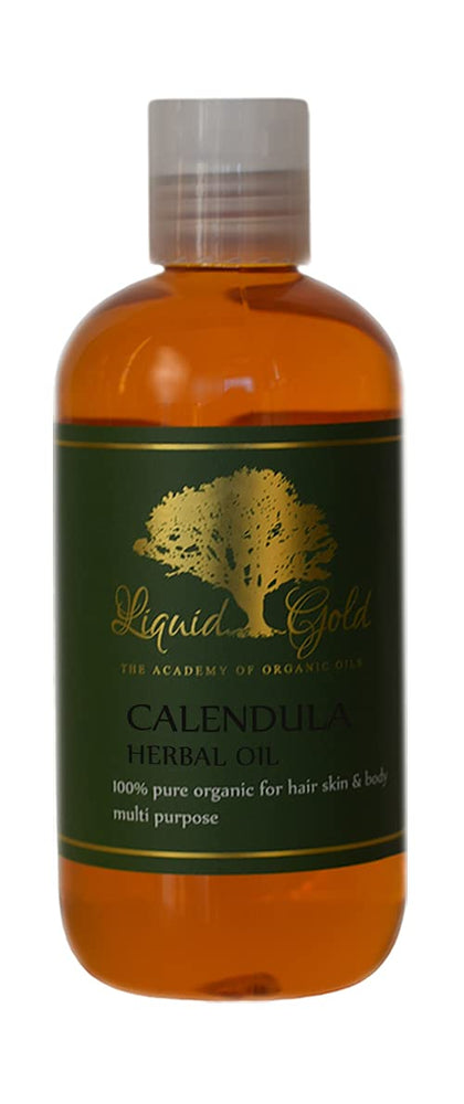 Liquid Gold Inc front label showing calendula infusion and size benefits