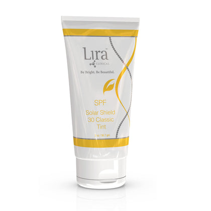 Lira Clinical front packaging showing SPF 30 and tinted finish benefit