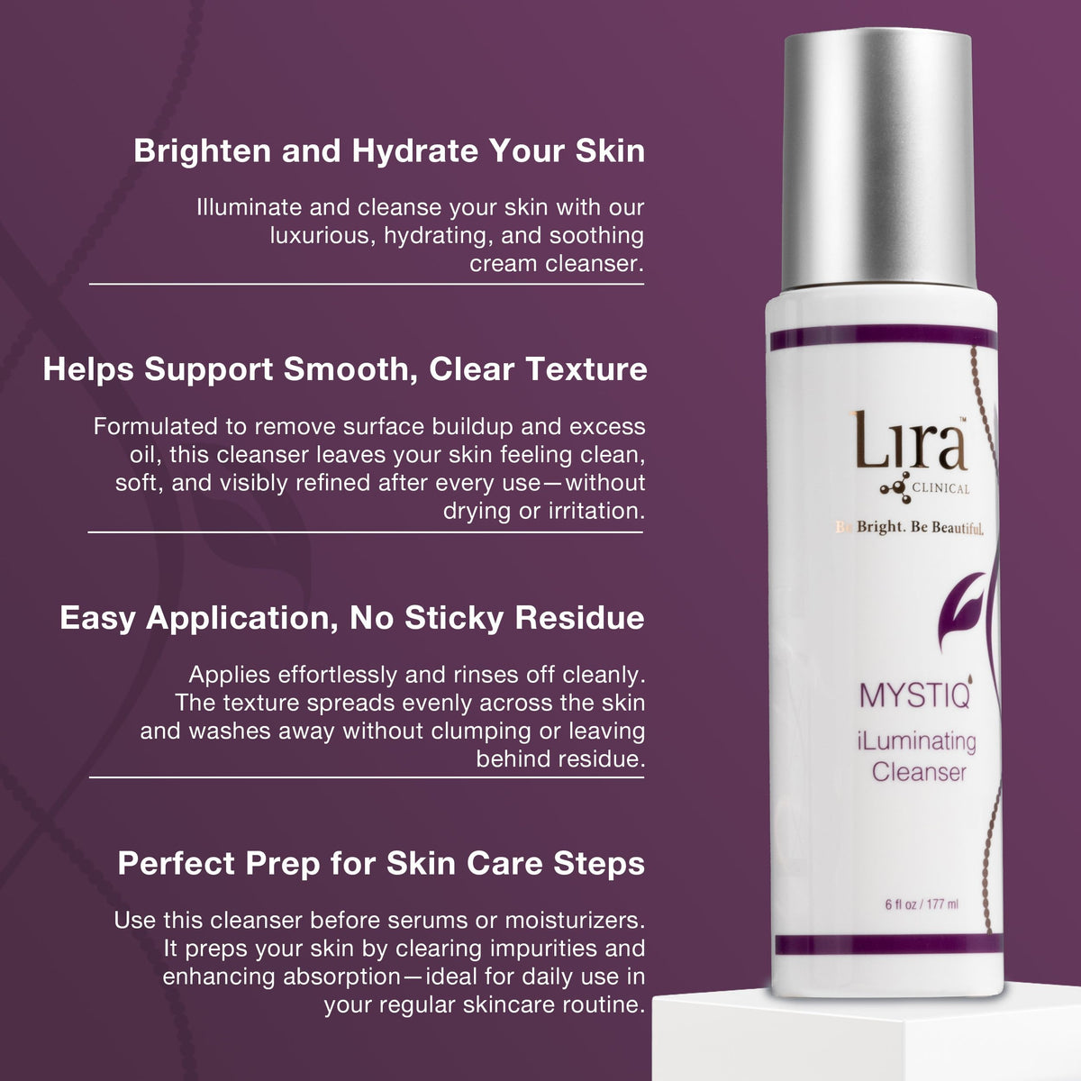 Lira Clinical texture close-up showing creamy gel and gentle lather benefit