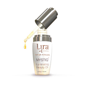 Lira Clinical close-up of oil texture on skin, showing lightweight absorption and glow