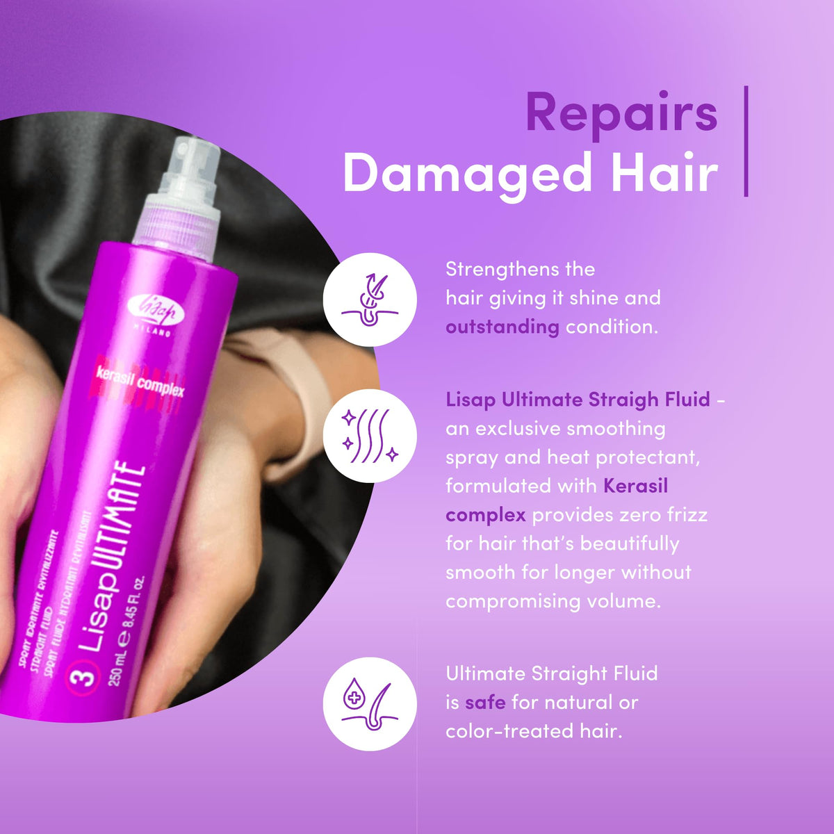 Lisap fine mist texture on hair illustrating lightweight hydration and protection