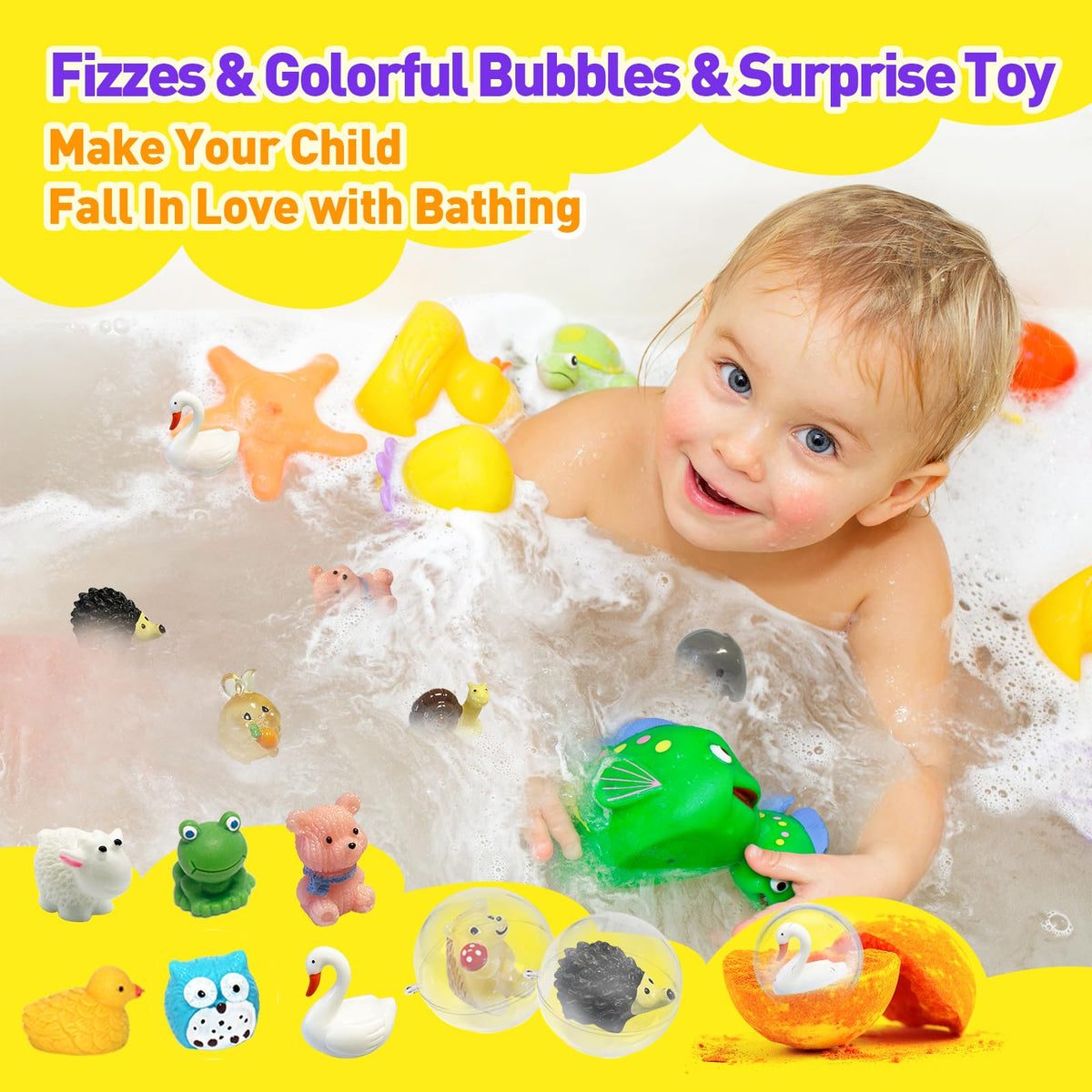 Lisotera fizzing bath bomb in tub creating colorful bubbles and sensory fun