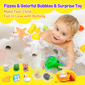 Lisotera fizzing bath bomb in tub creating colorful bubbles and sensory fun