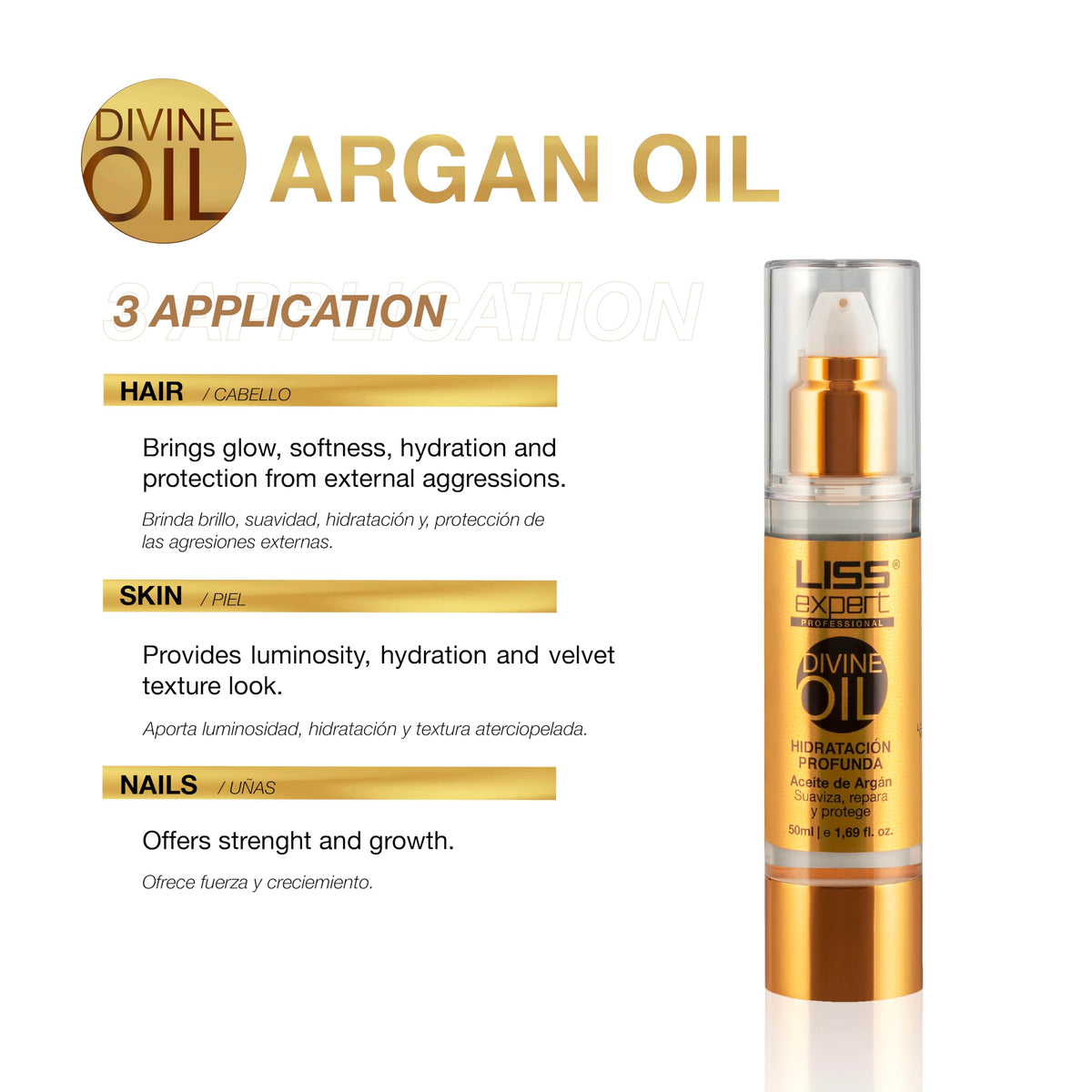 Liss Expert Professional argan oil dropper releasing oil for added shine