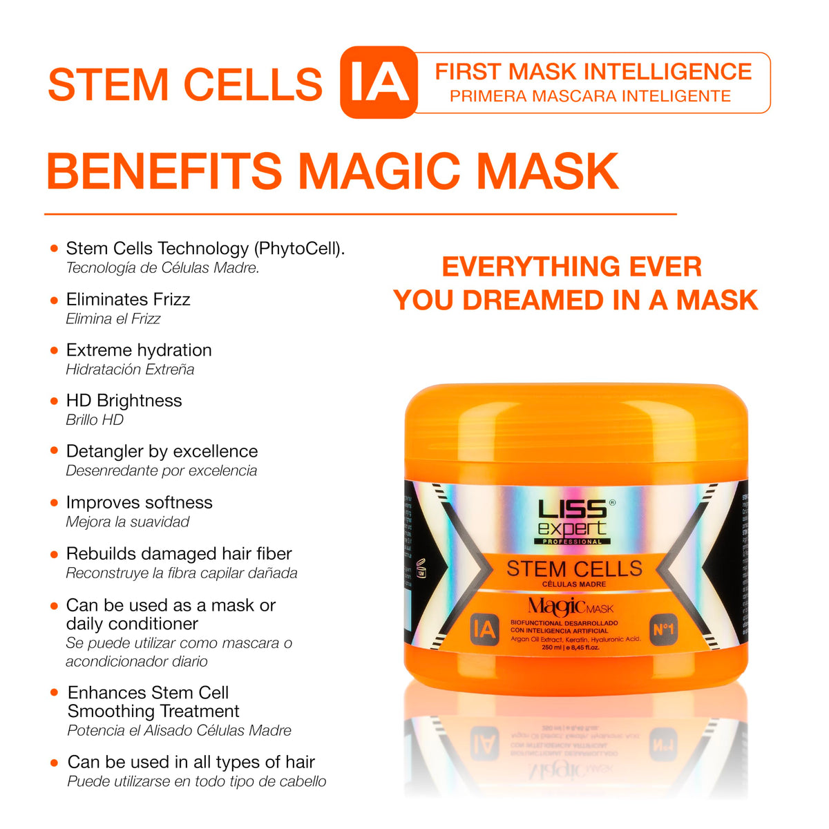 Liss Expert keratin graphic illustrating strengthened hair strands