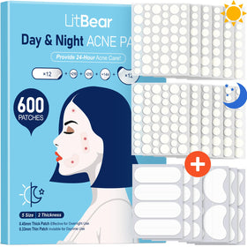 LitBear front packaging showing full 600-count acne patch kit and branding benefits