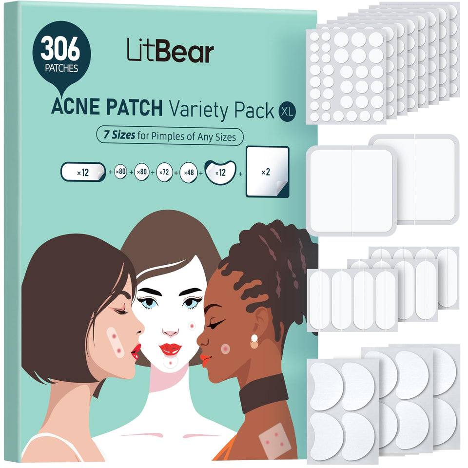 LitBear front packaging showing full 306-patch kit and sizes for convenience