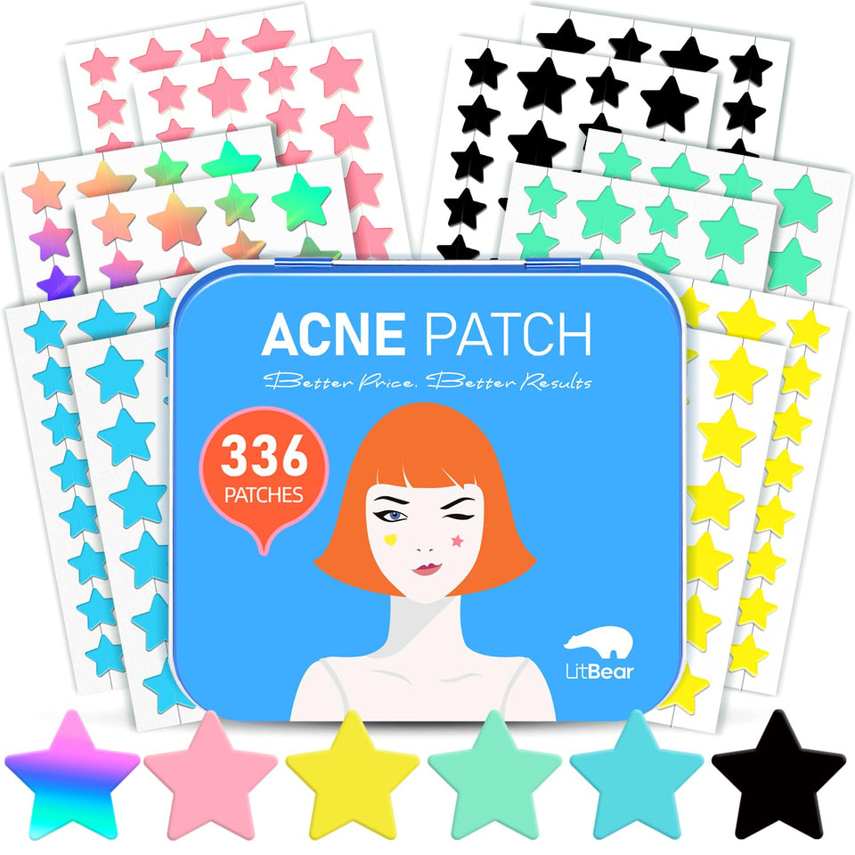 LitBear front packaging showing colorful star pimple patch pack and count benefit