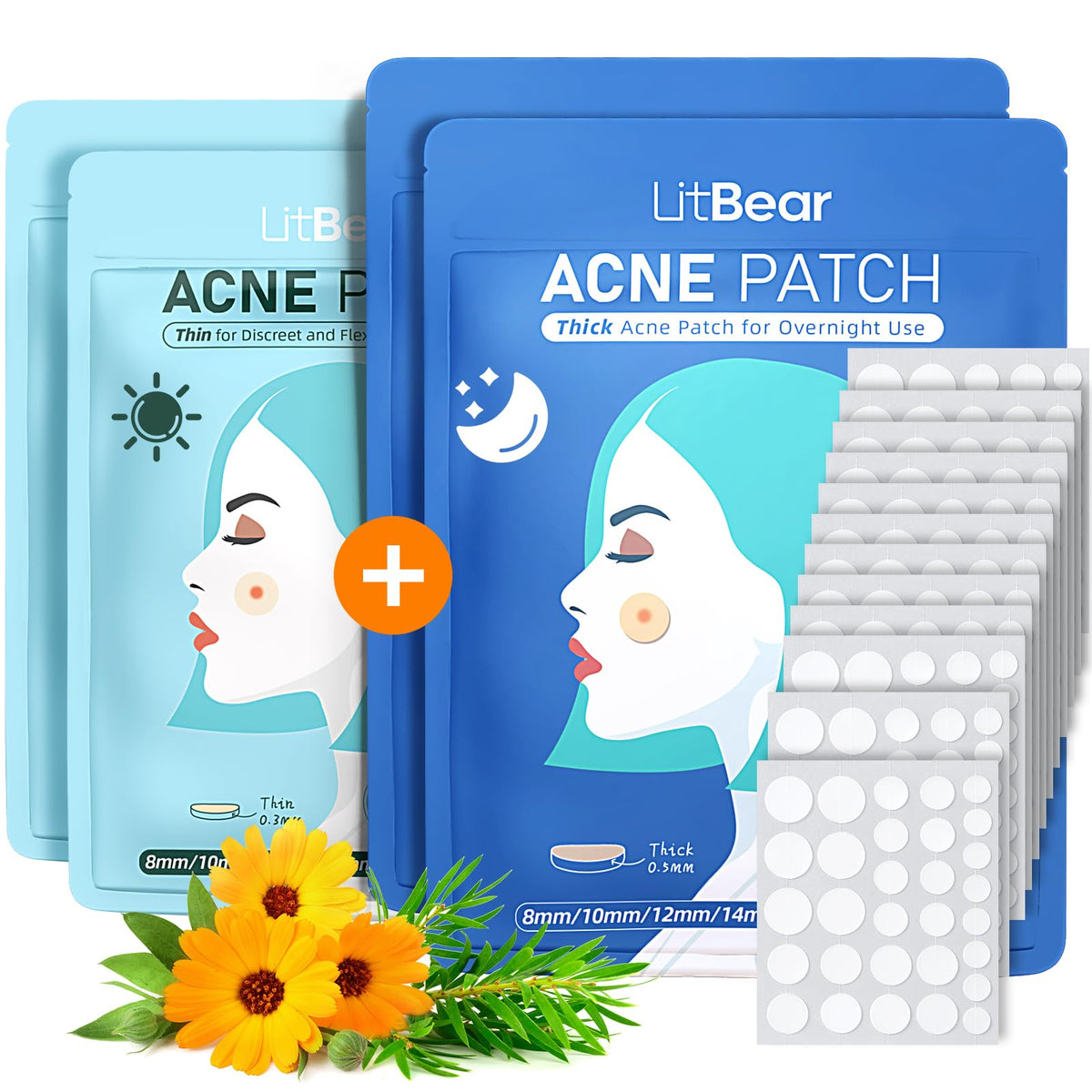 LitBear front packaging showing full acne patch kit for 24-hour care