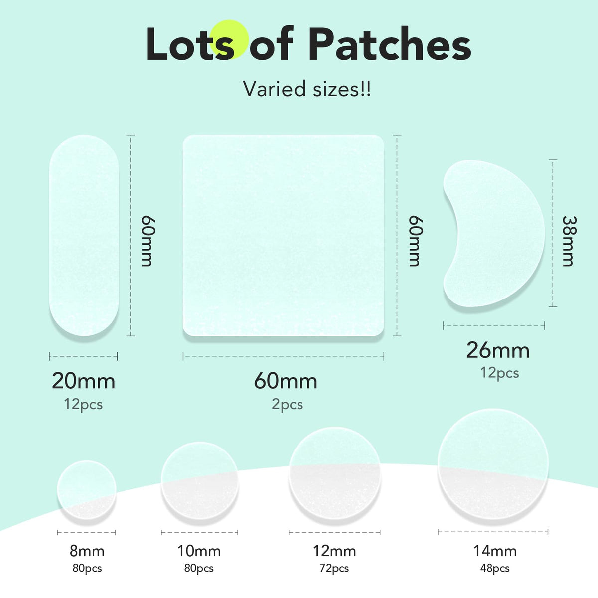 LitBear array of seven patch sizes laid flat illustrating selection and variety