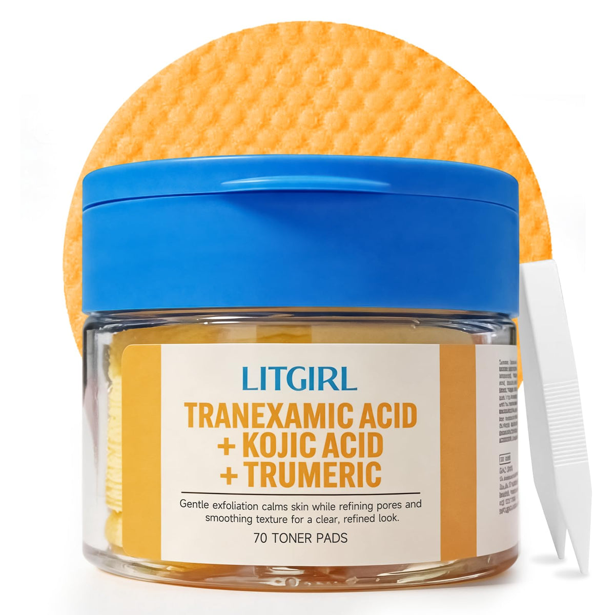 LITGIRL jar front packaging showing brand and 70 pads, convenient travel-ready