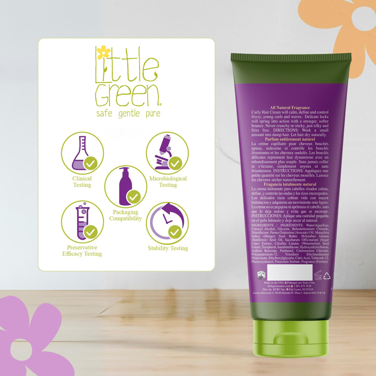 Little Green child using cream in a lifestyle scene showing comfortable styling routine
