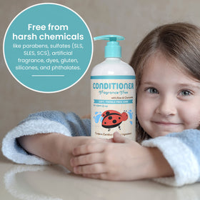 Little Twig family in bathroom using conditioner for gentle everyday care