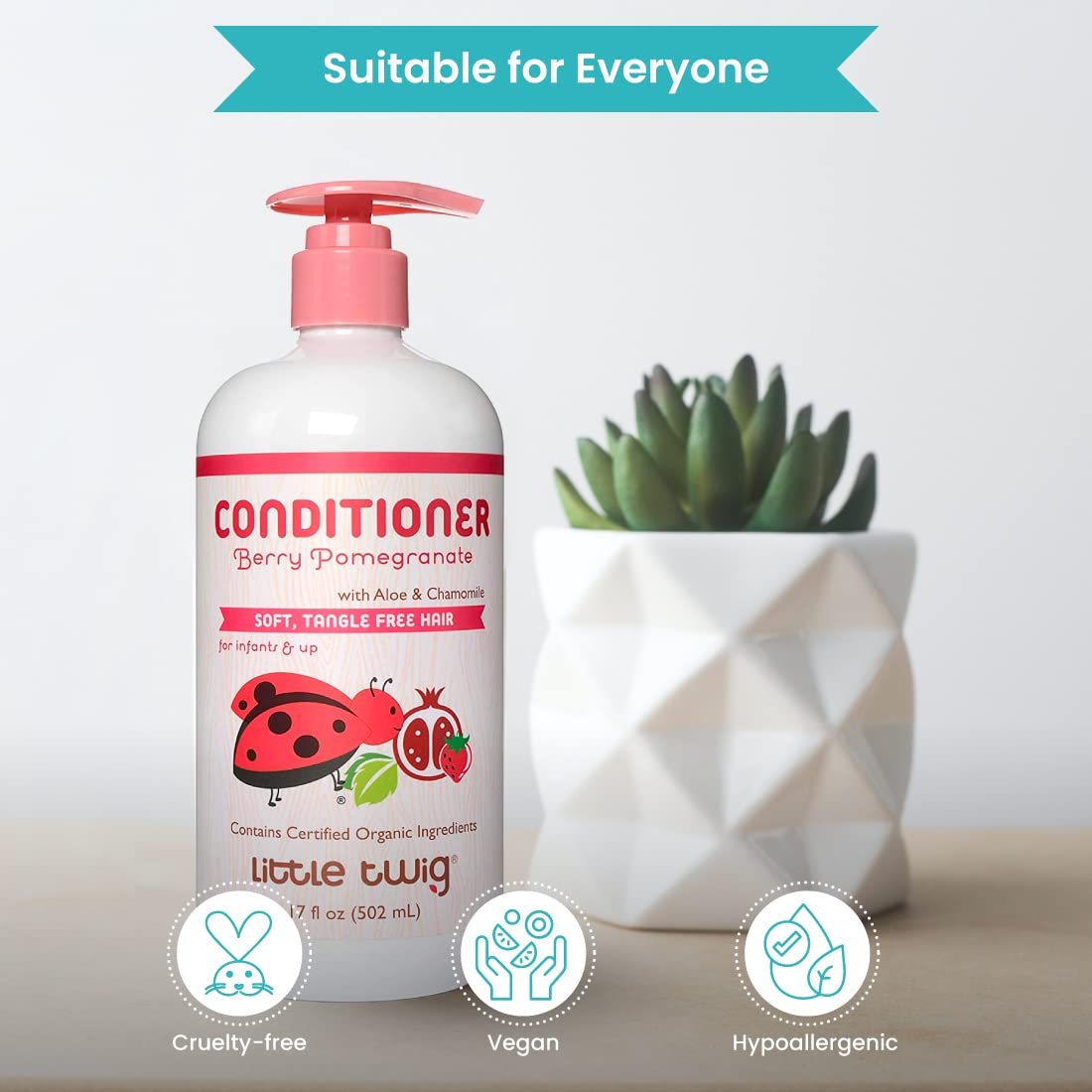 Little Twig ingredients arranged with pomegranate and botanicals highlighting natural formula