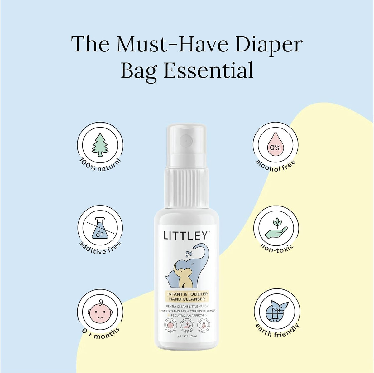 LITTLEY bottle staged in diaper bag highlighting portability and grab-and-go use