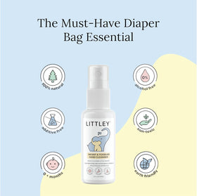 LITTLEY bottle staged in diaper bag highlighting portability and grab-and-go use
