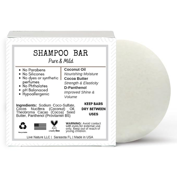 /liv/ Nature solid shampoo bar top-down view highlighting compact travel benefit