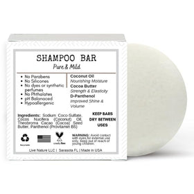 /liv/ Nature solid shampoo bar top-down view highlighting compact travel benefit