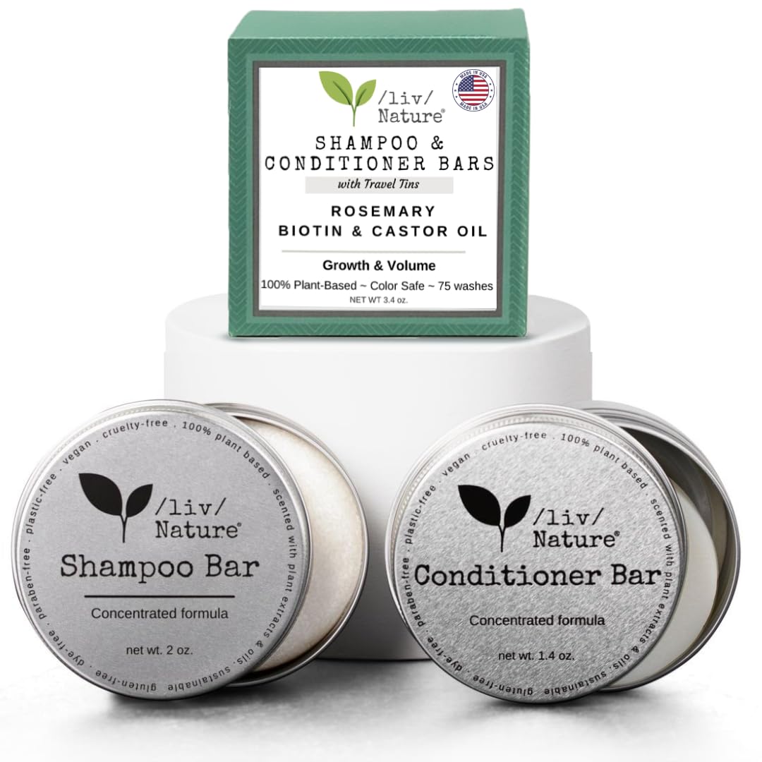 /liv/ Nature front packaging showing the shampoo and conditioner duo for travel convenience