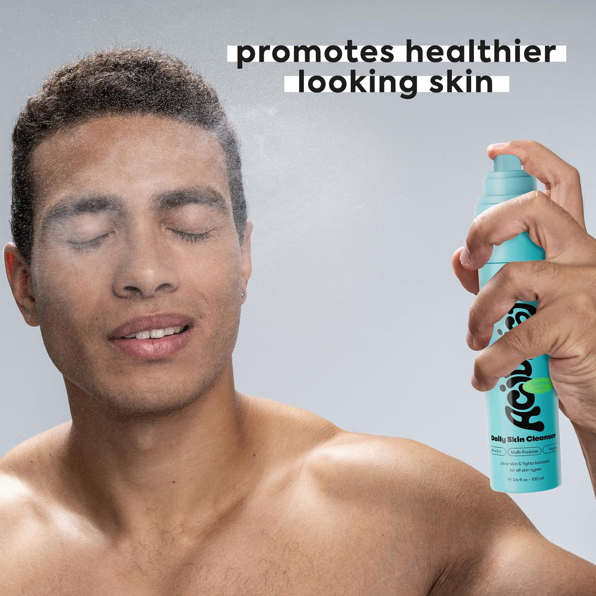 LivaClean mist being applied to face for calming and refreshing skin