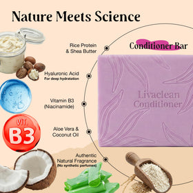 LivaClean conditioner bar spread on hands to detangle and hydrate