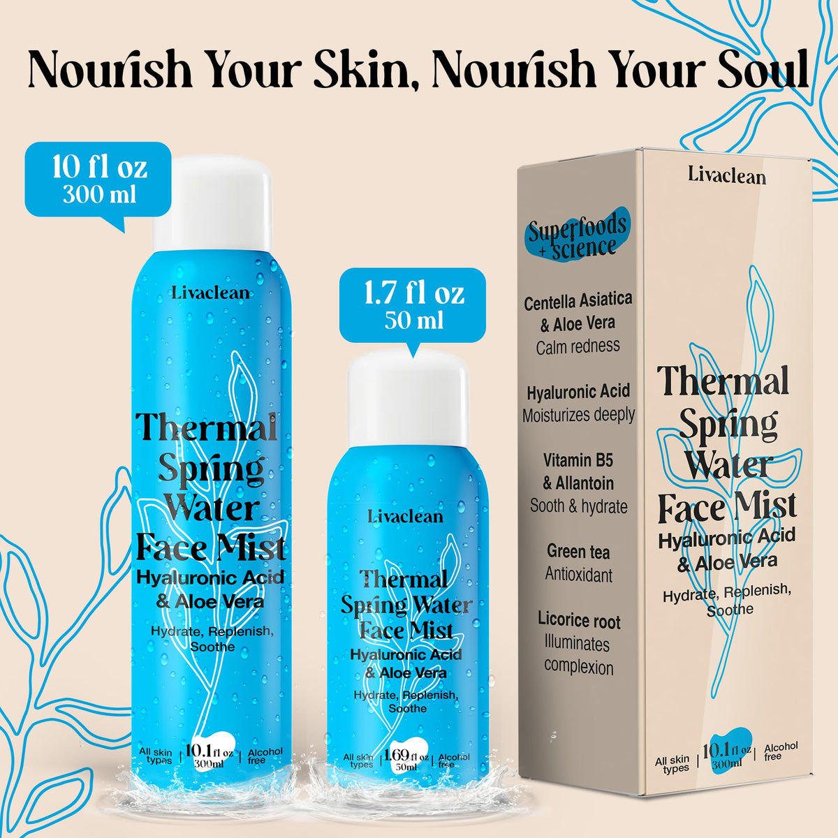 LivaClean mist nozzle producing ultra-fine spray for even skin coverage